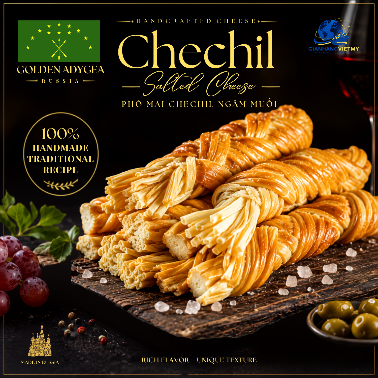 Phô mai Chechil “Kosa” hun khói cao cấp của Nga - 1kg